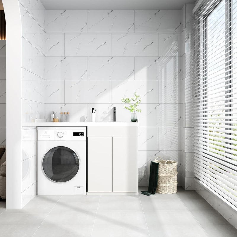 Haimin Wall Panels Peel and Stick 10 Pieces 23.6x11.8in (19.4 Sq. Ft. Coverage) Lightweight Backsplash Marble Look Tile (not Real Marble) Ideal for Kitchen Bathrooms Living Rooms Bedrooms (White-LYB) - Image 3